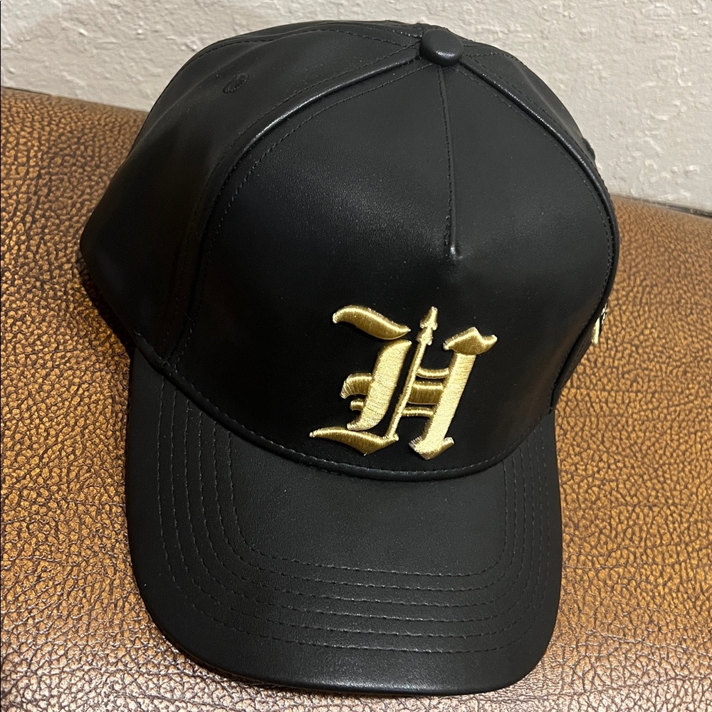 Brand New Defend Hawaii Black Leather with Gold “H” Spear A-Frame Baseball Cap!